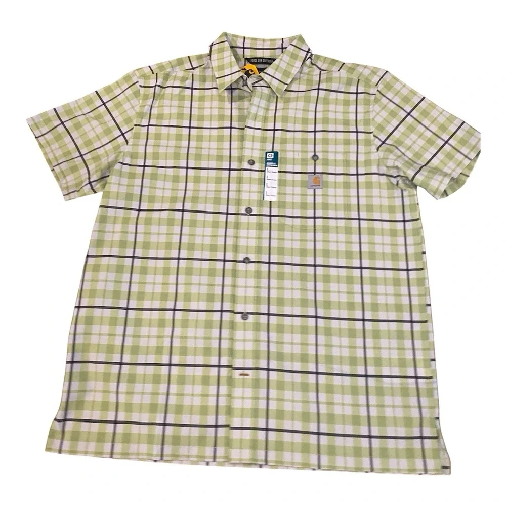 Carhartt Men's Large Short Sleeve Green Plaid Relaxed Fit *NWT*